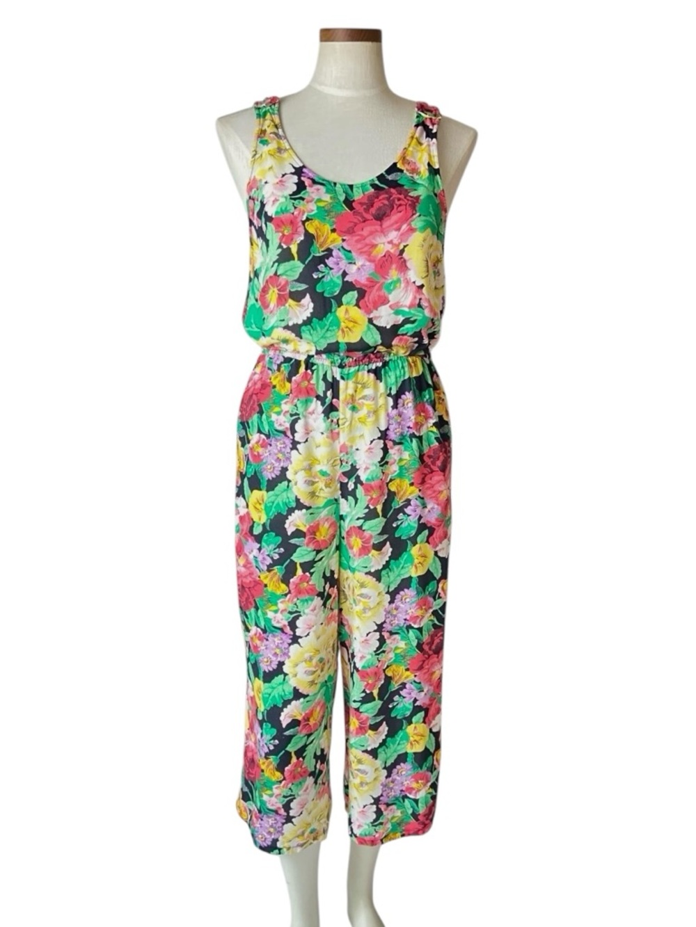 Vintage Clovis Ruffin Floral Sleeveless Jumpsuit Romper